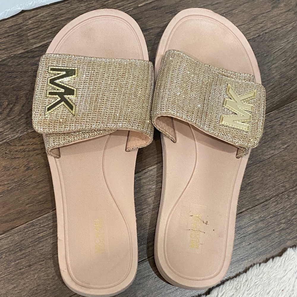 Michael Kors Gold and Cream Slide Sandals - Picture 2 of 2